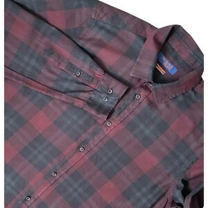 Trussardi Slim Fit Shirt Button Up Men L Plaid Burgundy Long Sleeve Casual